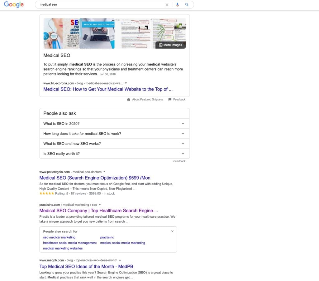 Google Search Engine "medical seo" first page