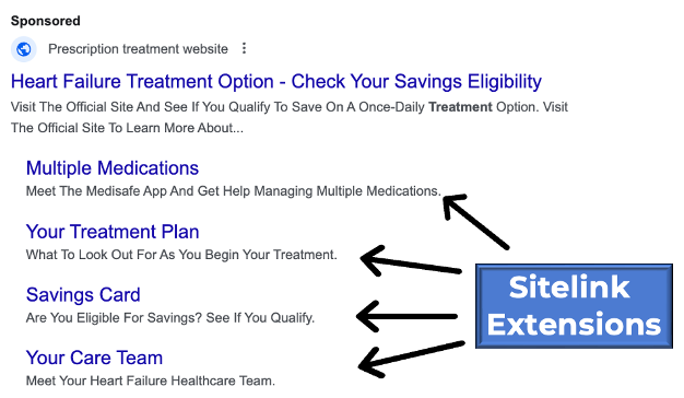 healthcare ppc sitelink extensions