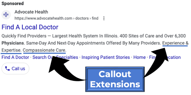 healthcare ppc callout extensions
