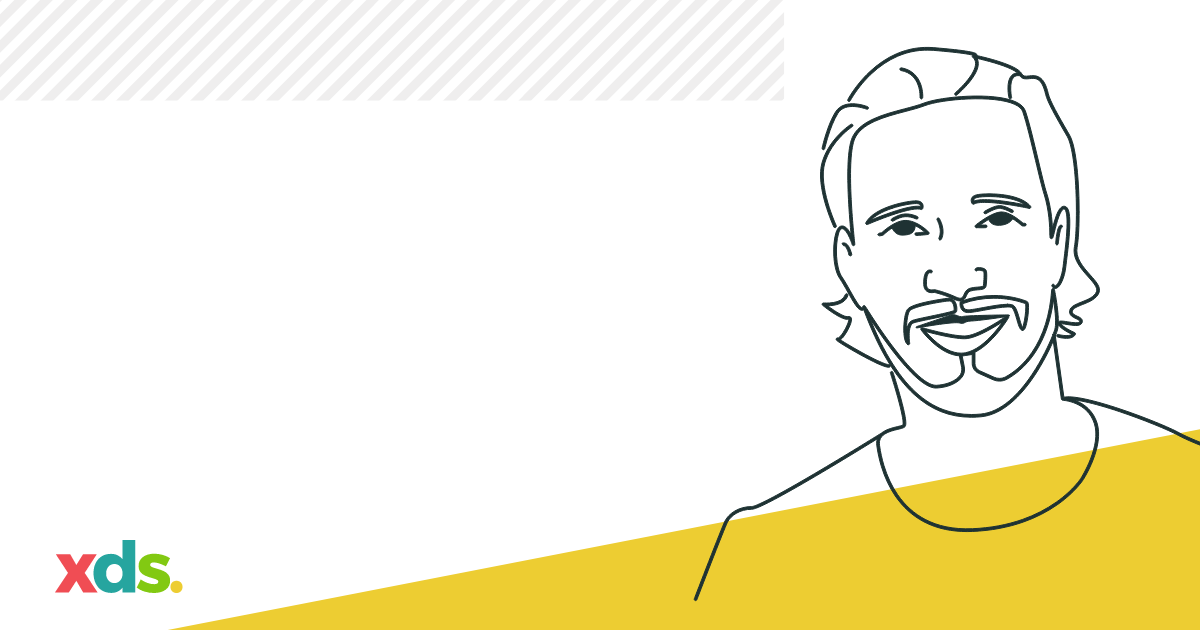 simple illustration of a man on white background with yellow graphic to represent SEO expert.